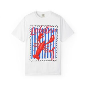 Lobster Graphic T-Shirt — Vintage Seaside Striped Seafood Tee