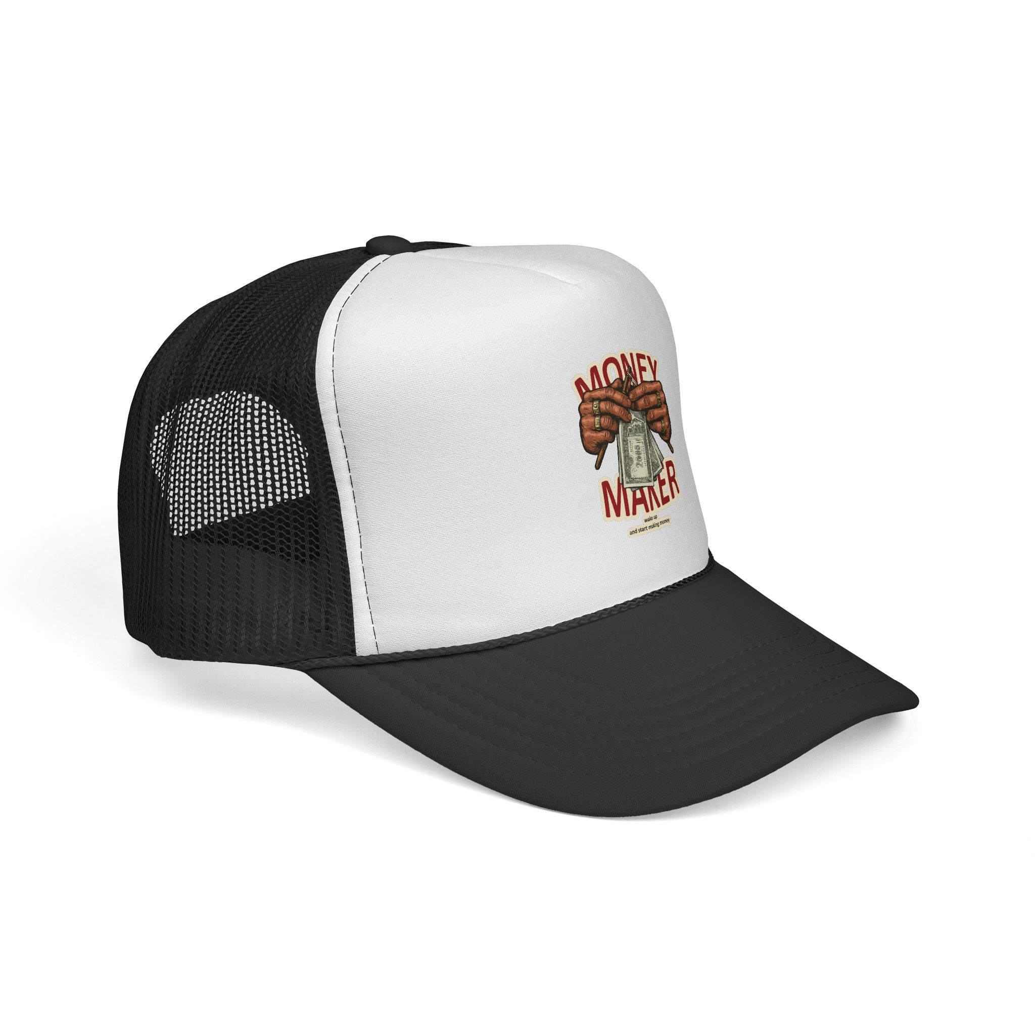 Money Maker Trucker Hat — Vintage Cash Hands Mesh Cap – Image 2