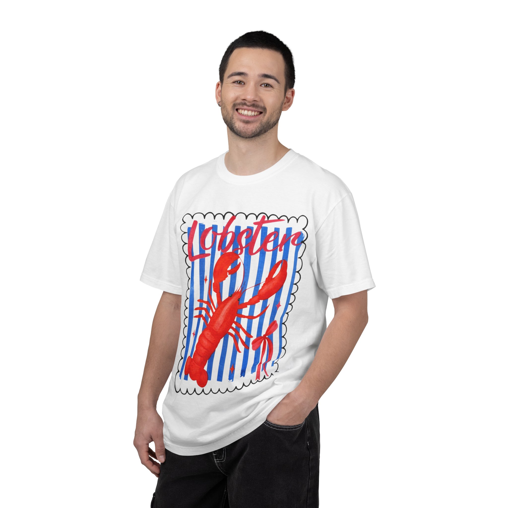 Lobster Graphic T-Shirt — Vintage Seaside Striped Seafood Tee – Image 4