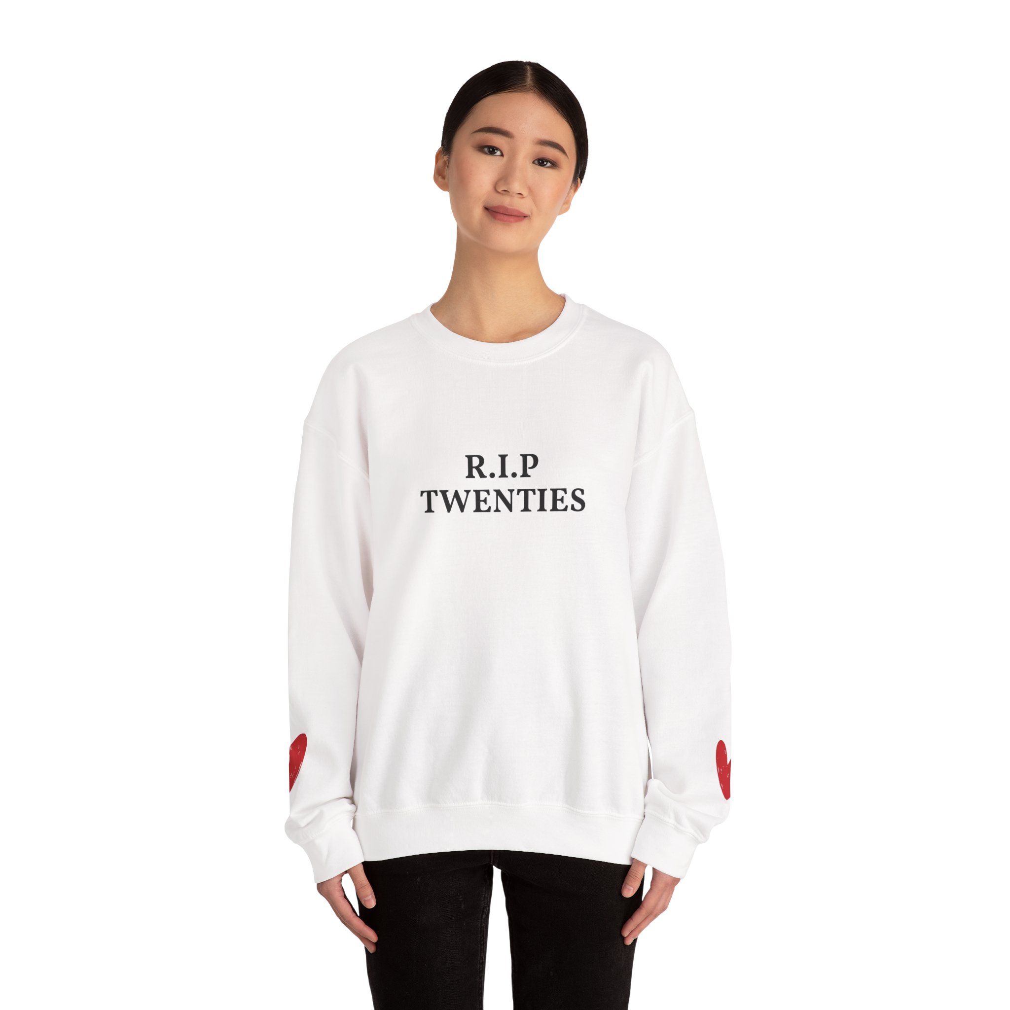 R.I.P. Twenties Crewneck Sweatshirt — Heart Elbow Patch Retro Pullover – Image 4