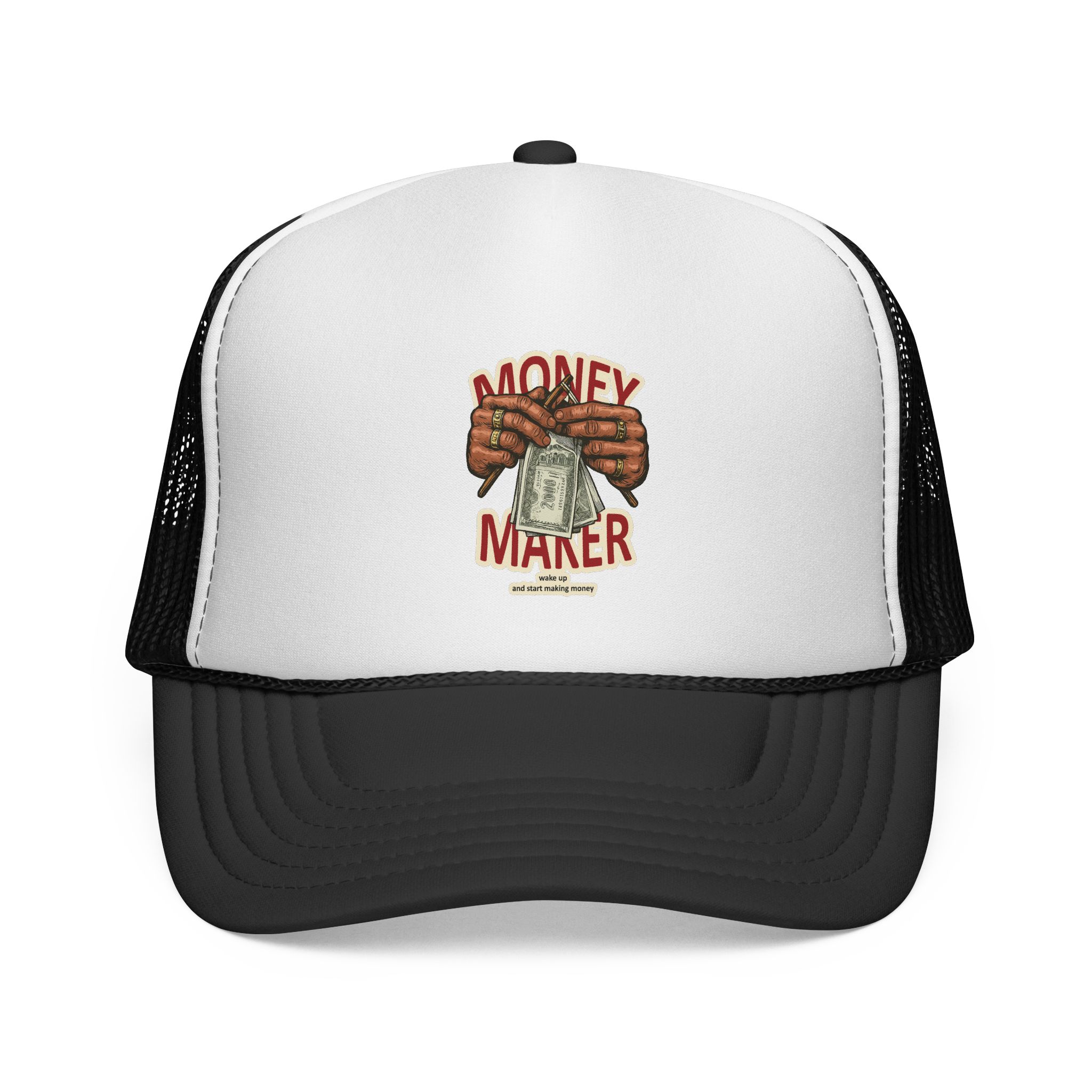 Money Maker Trucker Hat — Vintage Cash Hands Mesh Cap