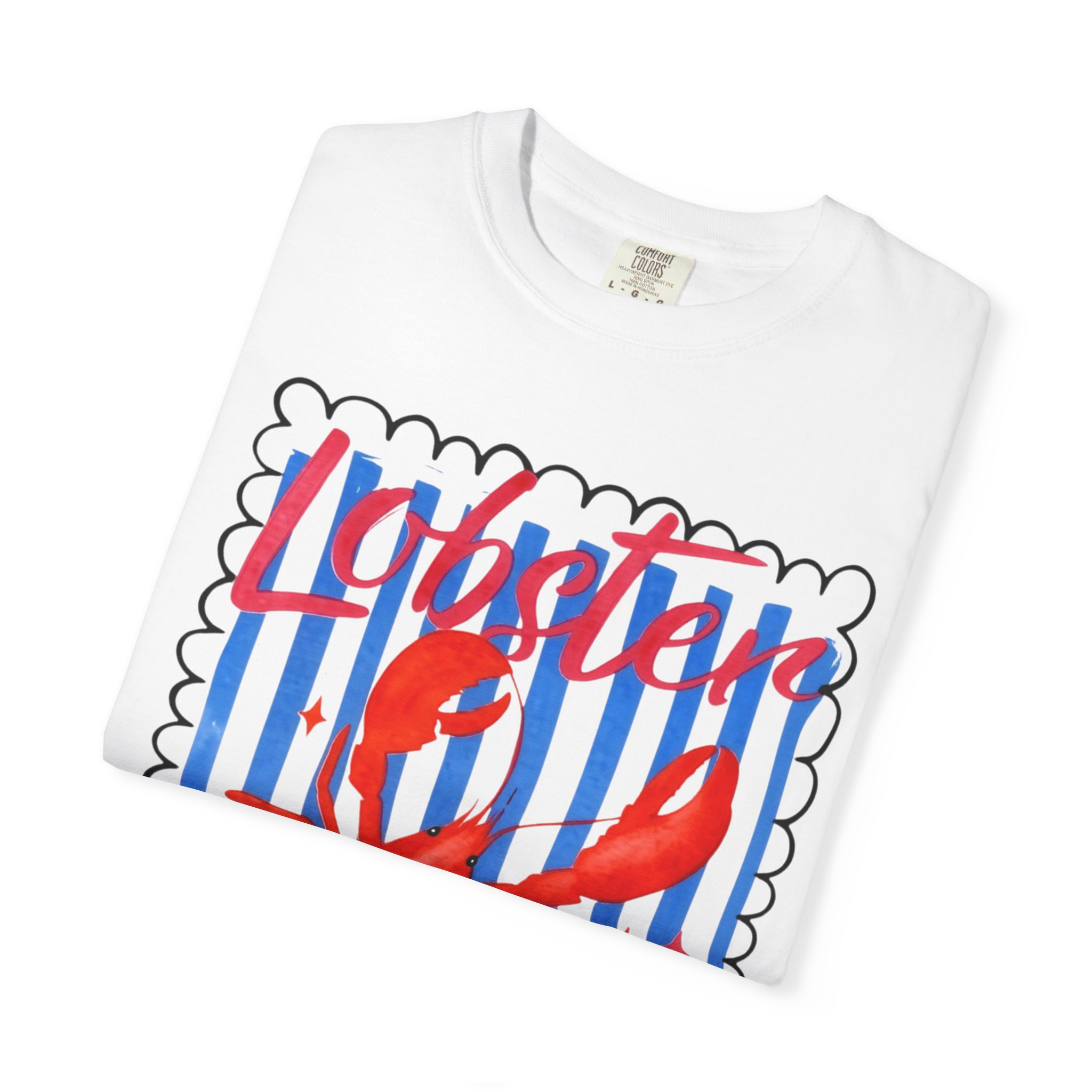 Lobster Graphic T-Shirt — Vintage Seaside Striped Seafood Tee – Image 3