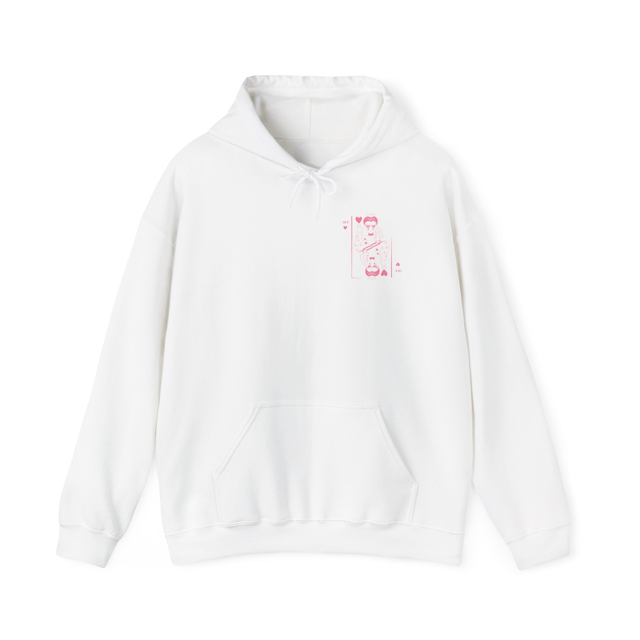 Playing Card Hearts Hoodie — Pink Queen of Hearts Back Graphic